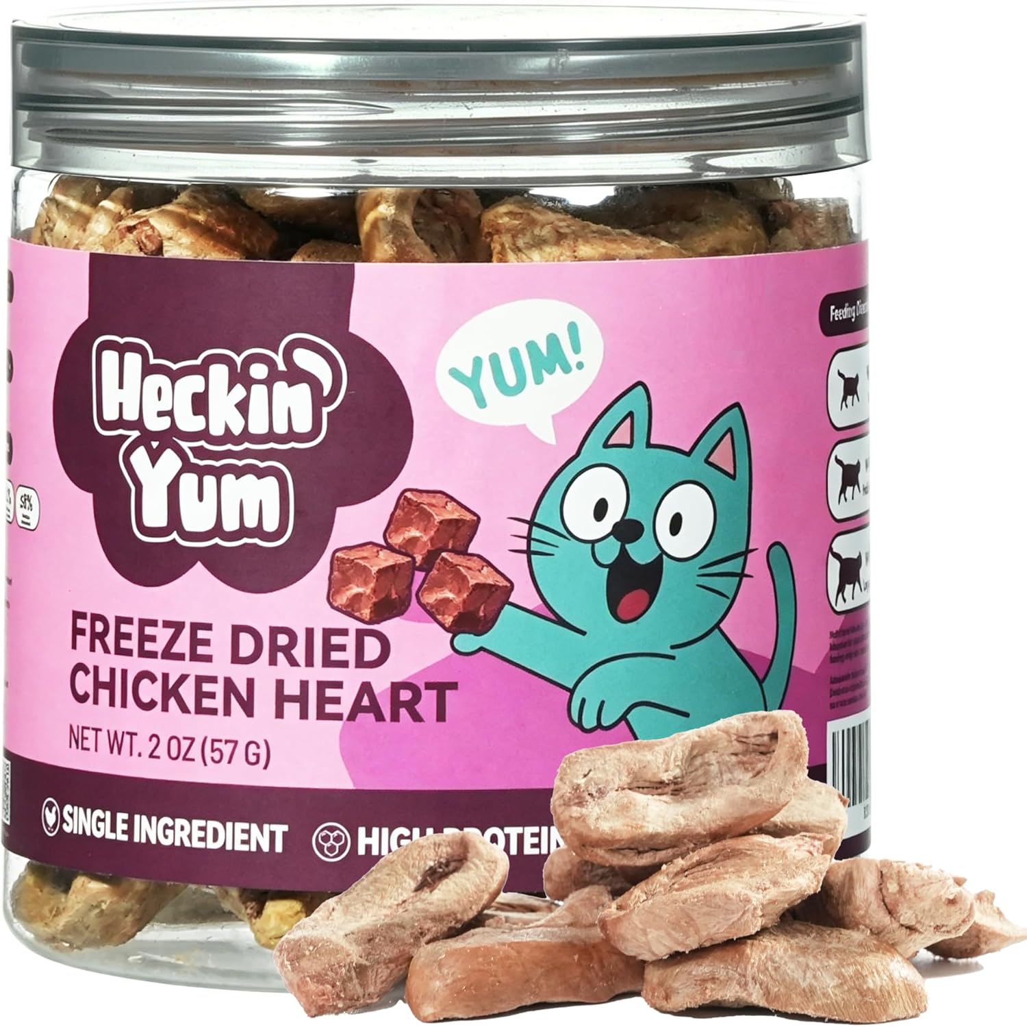 Heckin Yum Freeze-Dried Chicken Hearts Cat Treats 2oz