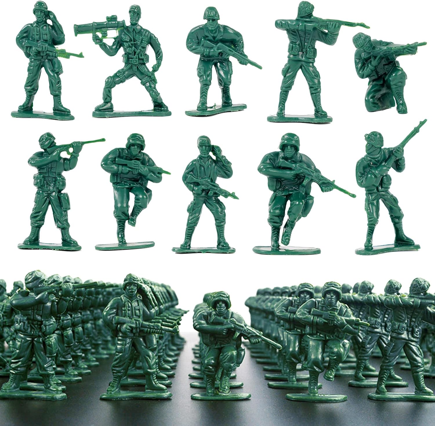 Wankko 2-Inch Plastic Army Men Action Figures, 10 Unique Sculpts (100 Count)