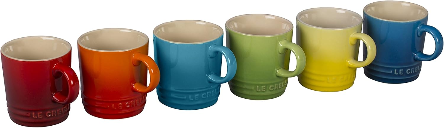 Le Creuset PG8056HB-01MC Stoneware Espresso Mugs, Set of 6, Rainbow Assortment Color