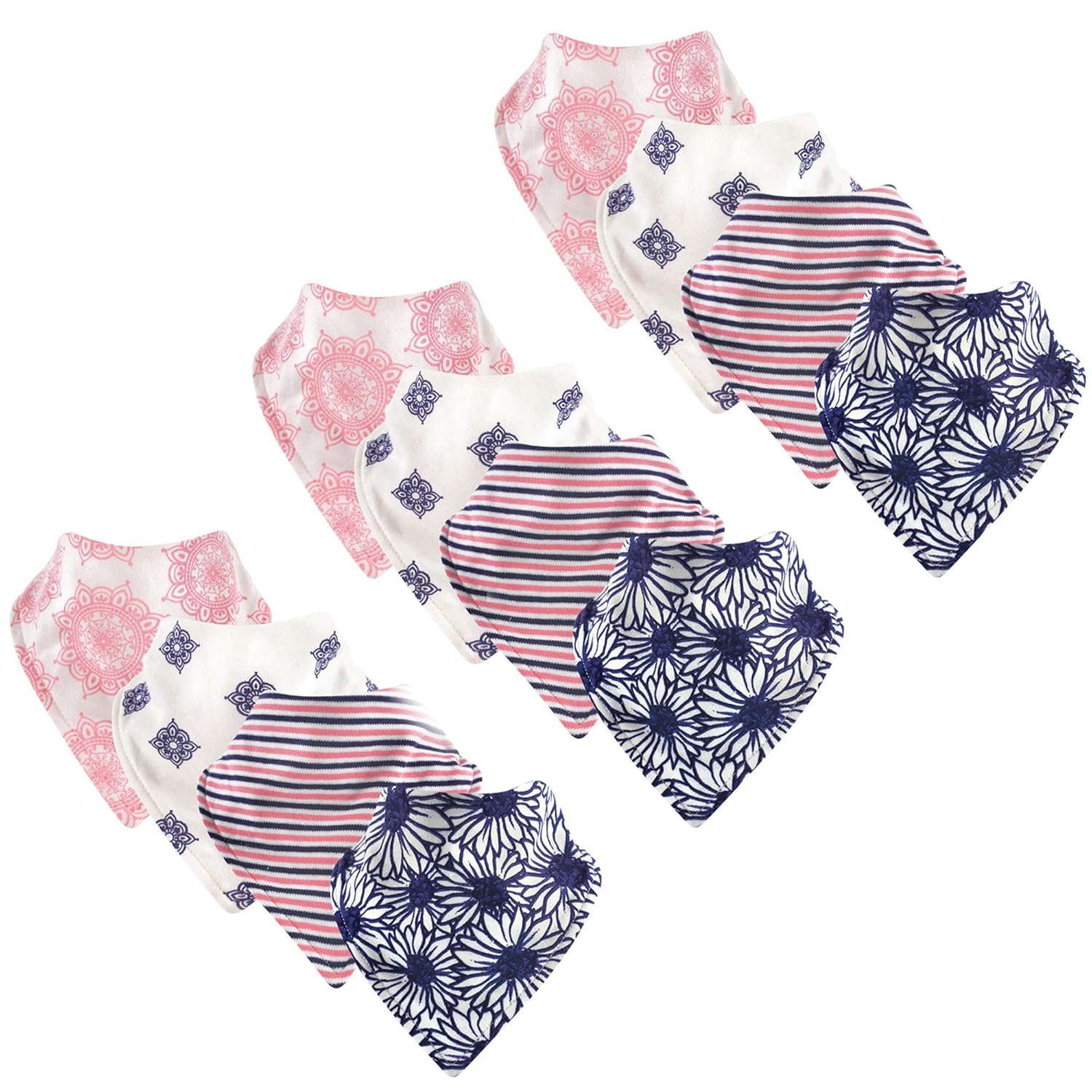 Touched by Nature Unisex Baby Organic Cotton Bandana Bibs, Daisy 12-Pack, 0-9 Months