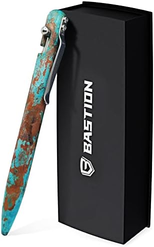 BASTION® Luxury Bolt Action Copper Pen with Forced Patina, EDC Pocket Ballpoint Pen, Lightweight EDC Pen with Fine Tip, Best Gift for School and Work