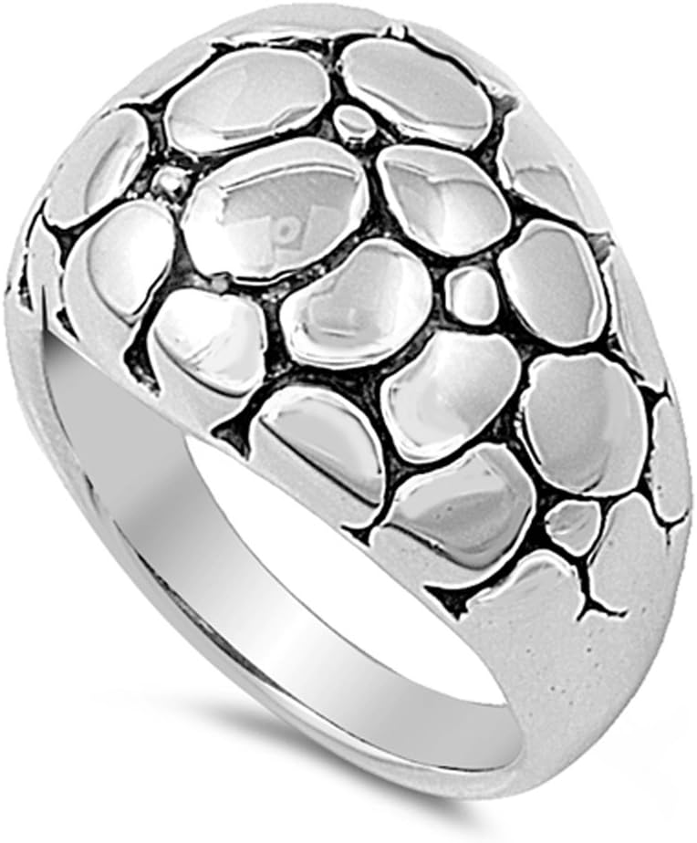 Sac Silver High Polish Domed Nugget Heavy Ring New .925 Sterling Silver Band Sizes 5-10
