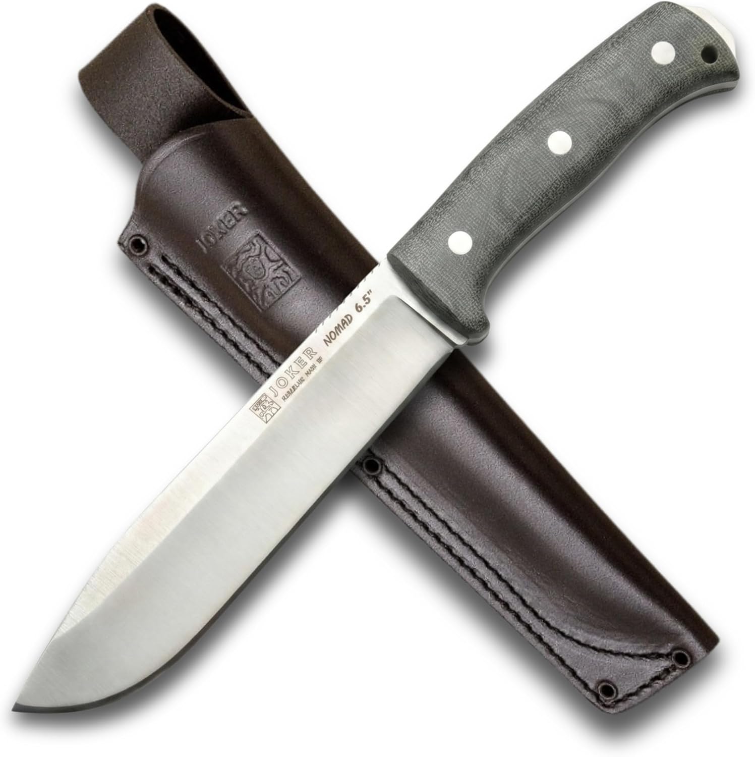Joker Survival Knife Nomad 6.5" CV137-F, Micarta Canvas Handle, 6.5-inch Blade, Kydex Sheath, Includes Firestarter, Fishing Tool, Hunting, Camping, and Hiking Gear.