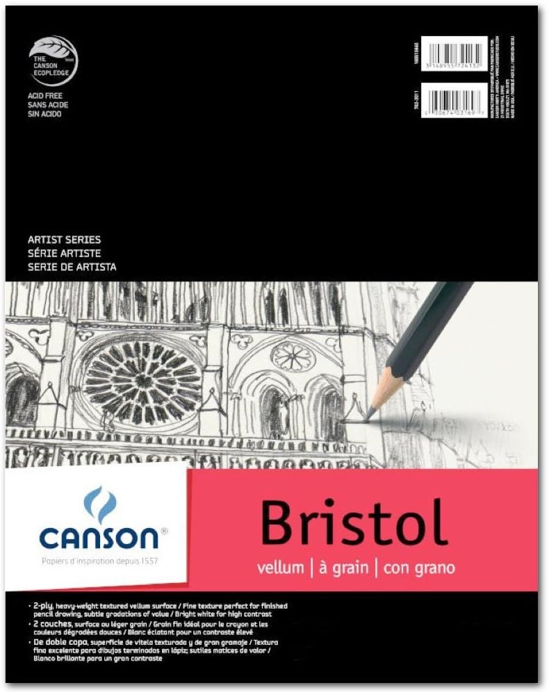 Canson Foundation Series Bristol Paper Pad, Heavyweight Paper for Pen, Smooth Finish, Fold Over, 100 Pound, 11 x 14 Inch, Bright White, 15 Sheets