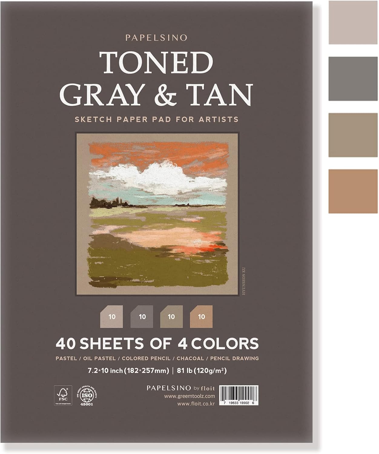 Papelsino Toned Gray & Tan 4 Colors Sketchbook Paper Pad for Oil Pastel Colored Pencils Charcoal