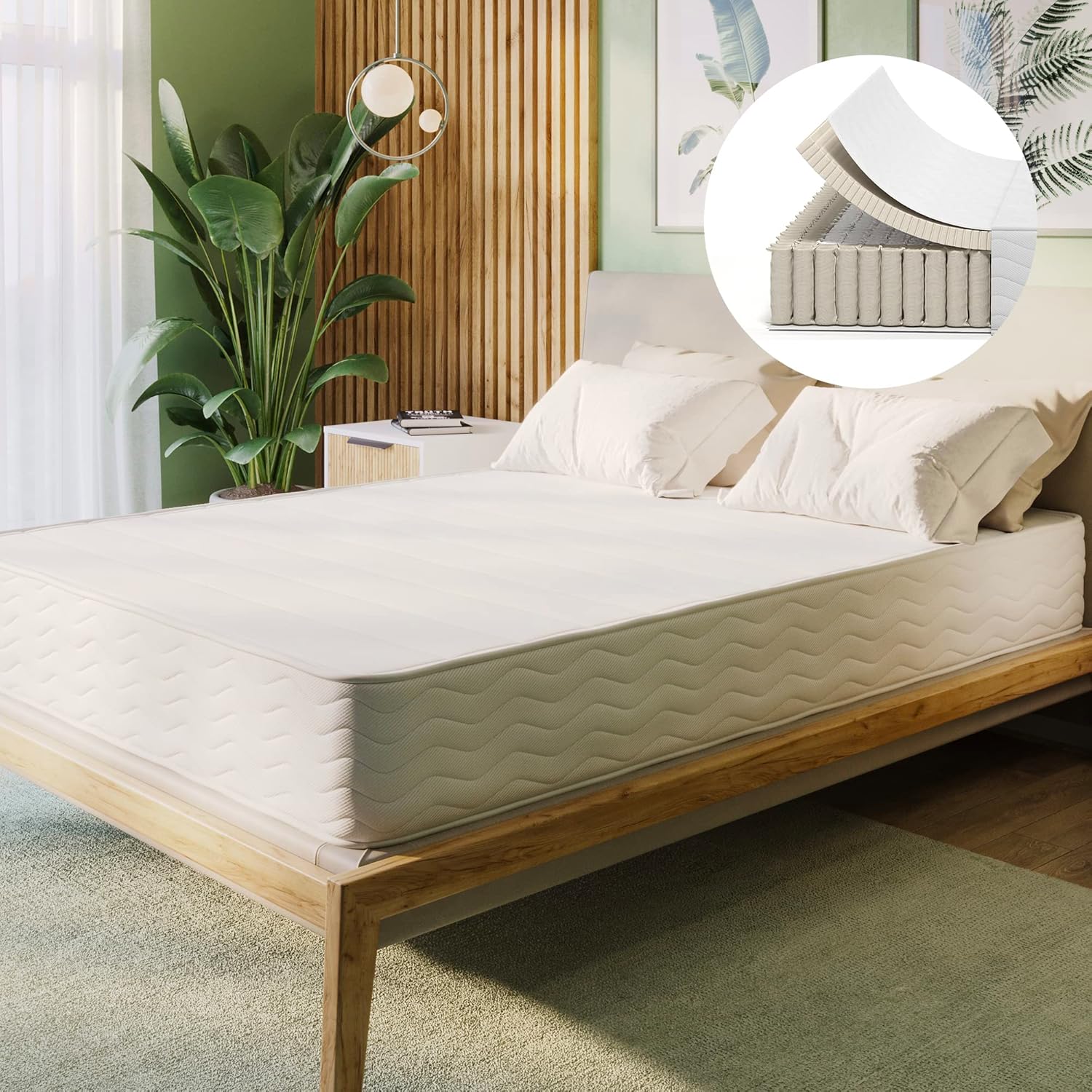 Bed Foam Mattress Queen Size, 10.5-Inch GOTS-Certified Organic Latex Hybrid Quilted Mattress - Medium Firm Mattress in a Box with Soft & Organic Cotton Breathable Cover
