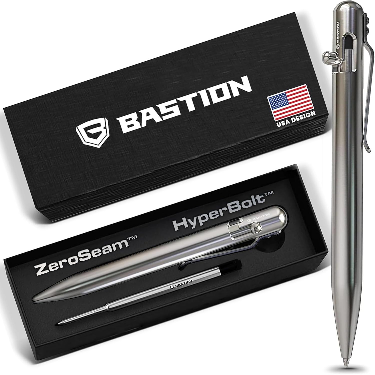 BASTION® Luxury Bolt Action Pen, Durable Professional Ballpoint Pen with Fine Tip, EDC Pen Ink Refillable Pen - 100% Stainless Steel