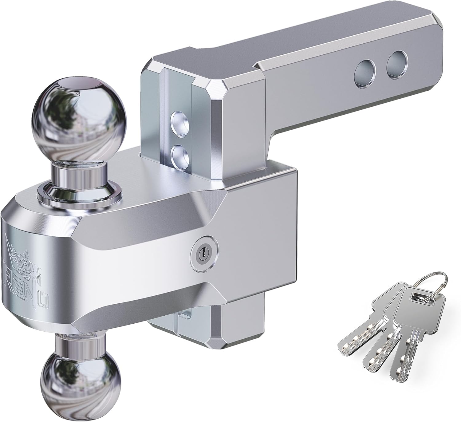 RENO Adjustable Trailer Hitch, Fits 2.5 inch Receiver Hitch 8" Rise/Drop Tow Hitch, Heavy Duty 2" & 2-5/16" Ball Hitches with 18,500 LBS GTW (1 Pack, Aluminum)