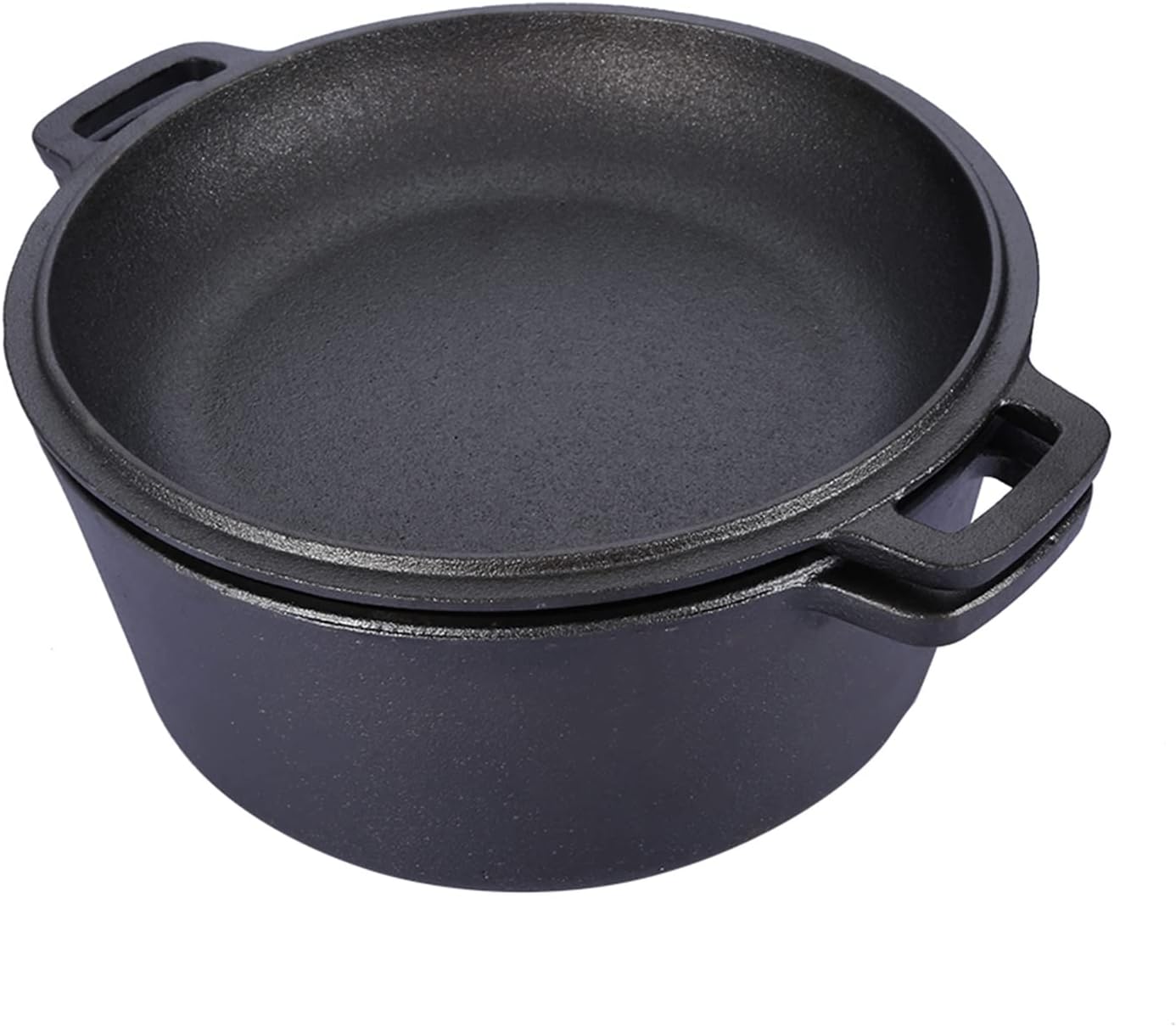 Seasoned Cast Iron Double Dutch Oven Combo Cooker 2 in 1 for Cooking and Baking