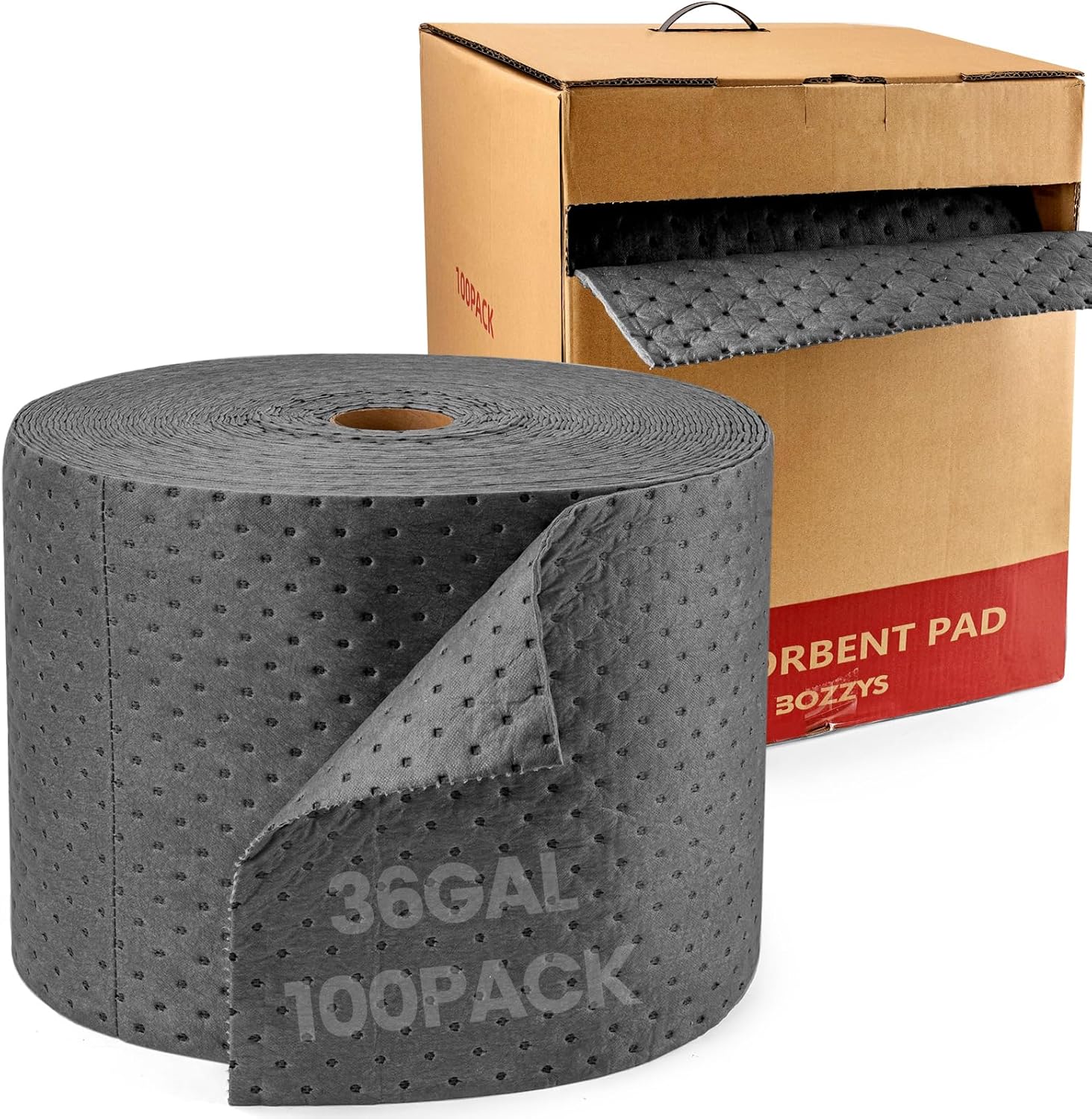 BOZZYS Universal Absorbent Pads Roll | 16"x20" Water Absorbent Mat 100-Pack | Industrial Spill Control for Liquids Leak(32 Gal/Box) | Oil Absorbing Rolls