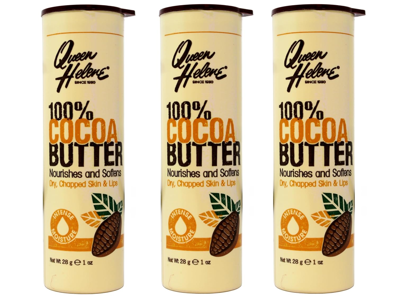 Queen Helene 100% Cocoa Butter Stick – Nourishes & Softens Dry, Chapped Skin and Lips – On-the-Go Tube – 1 oz (Pack of 3)
