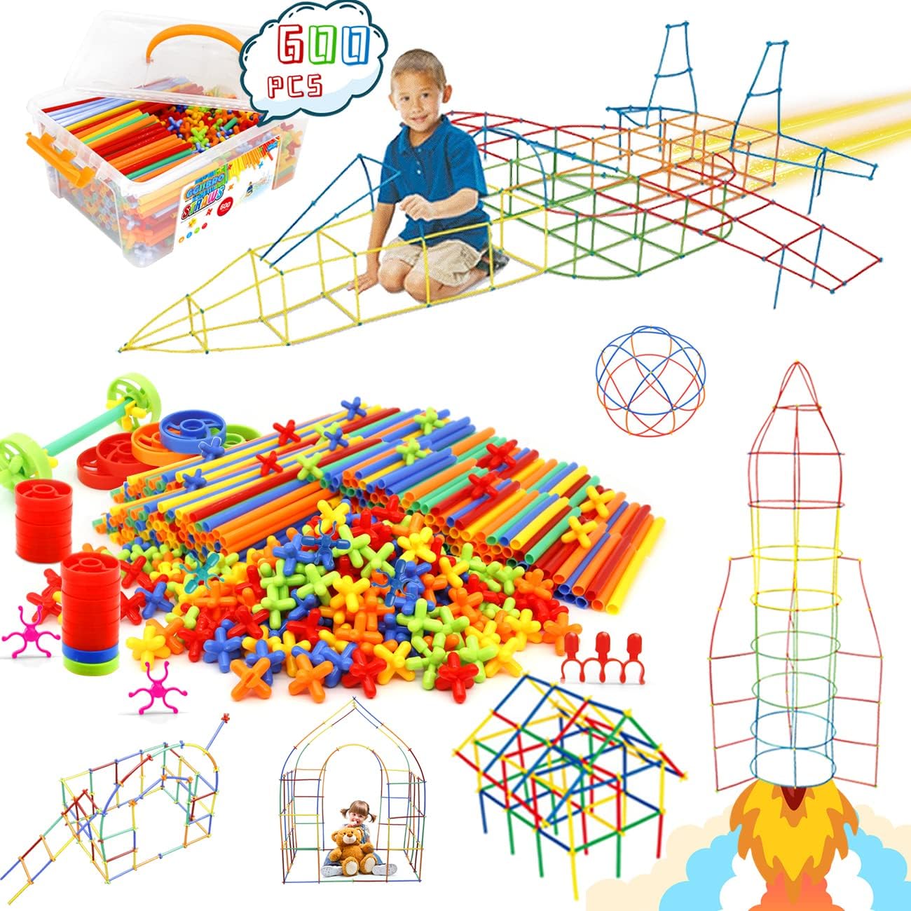 Ggiibro Straw Constructor Toys 600Pcs STEM Building Toy