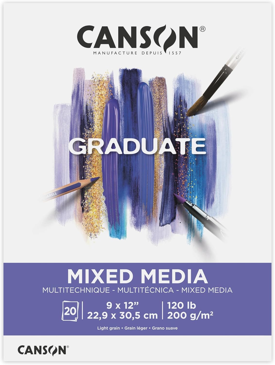 Canson Graduate Mixed Media Pad, Foldover, 9x12 inch, 20 Sheets