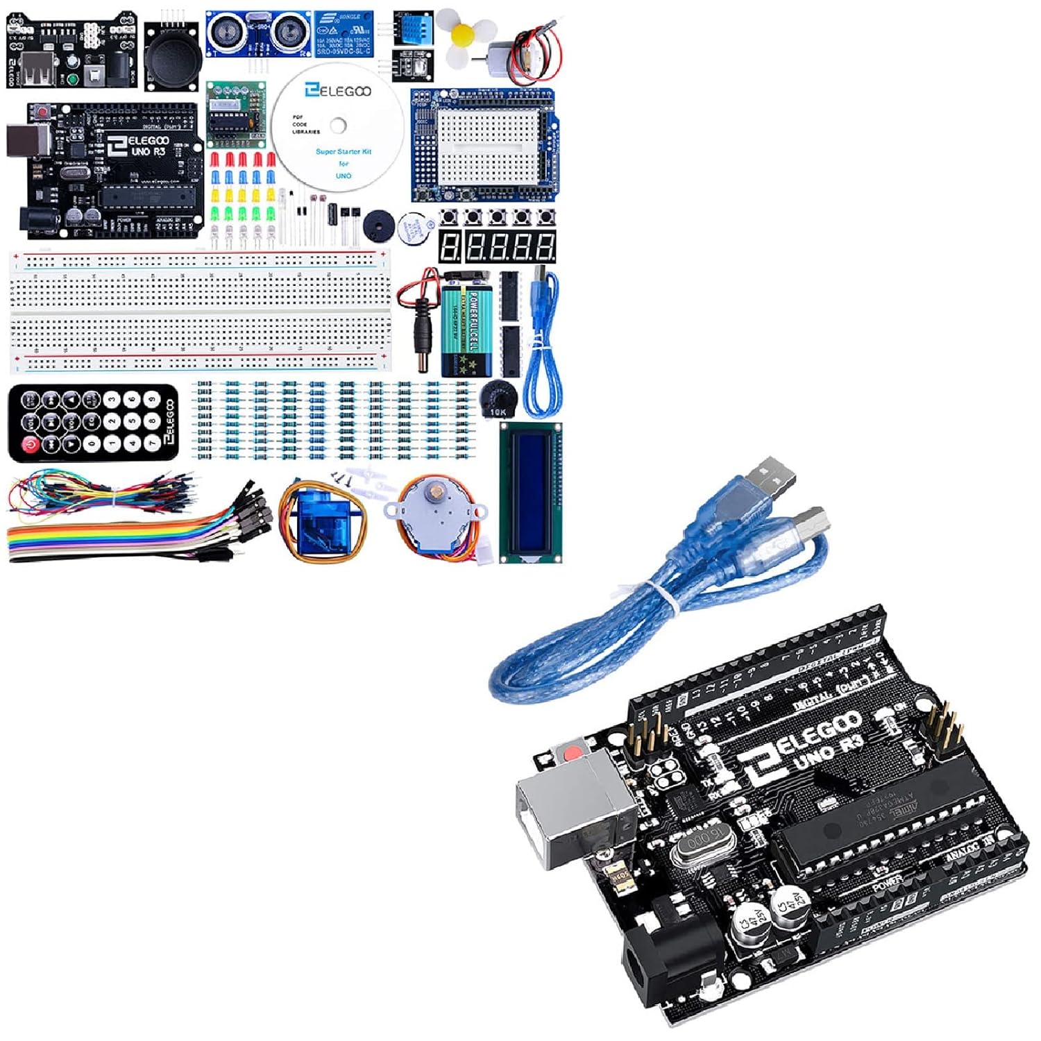 ELEGOO UNO Project Super Starter Kit & ELEGOO UNO R3 Board ATmega328P with USB Cable