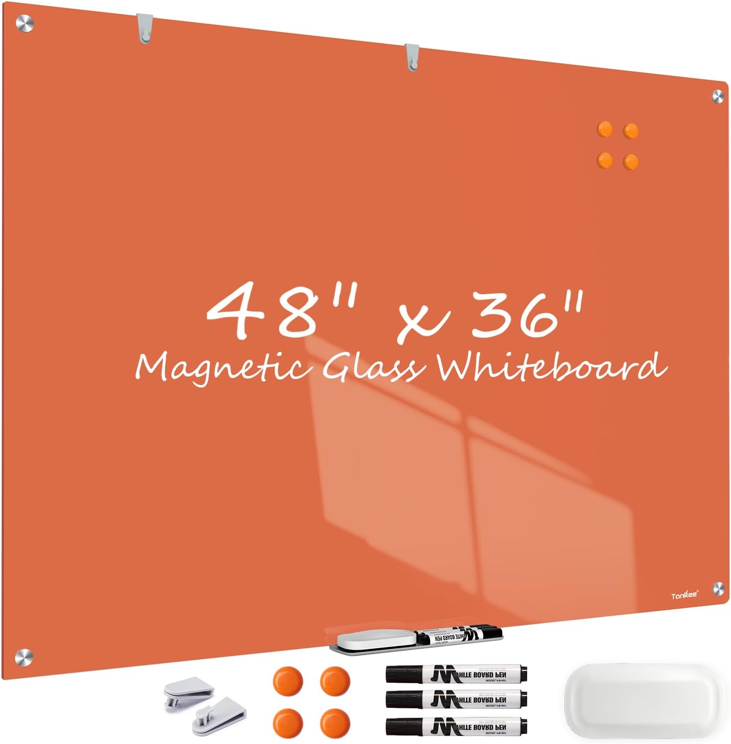 Generic Glass White Board Dry Erase Board, 48x36 Inches Magnetic Glass Whiteboard, Large Dry Erase Board for Wall Office School Classroom Home, 4x3 Feet Orange Big Whiteboard Wall Mounted