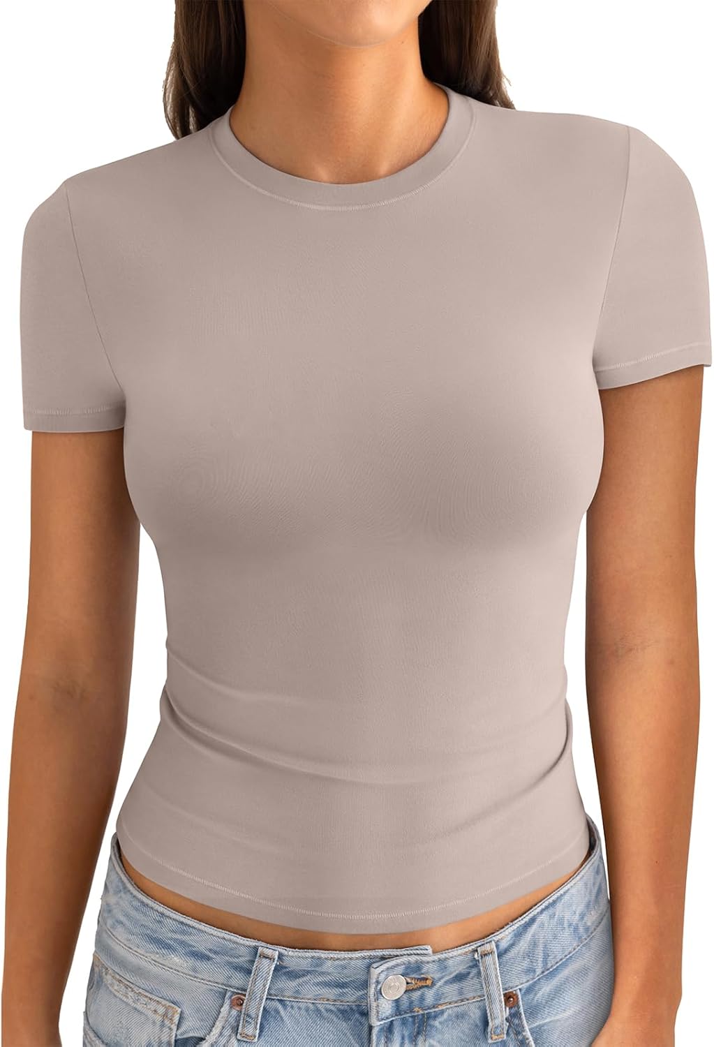 EasyGala Womens Cotton Crew Neck Short Sleeve Shirts Summer Top Fashion Y2k Crop Tops Round Neck Basic Slim Fit Going Out Tee Stretchy Trendy Tight Fitted Tops
