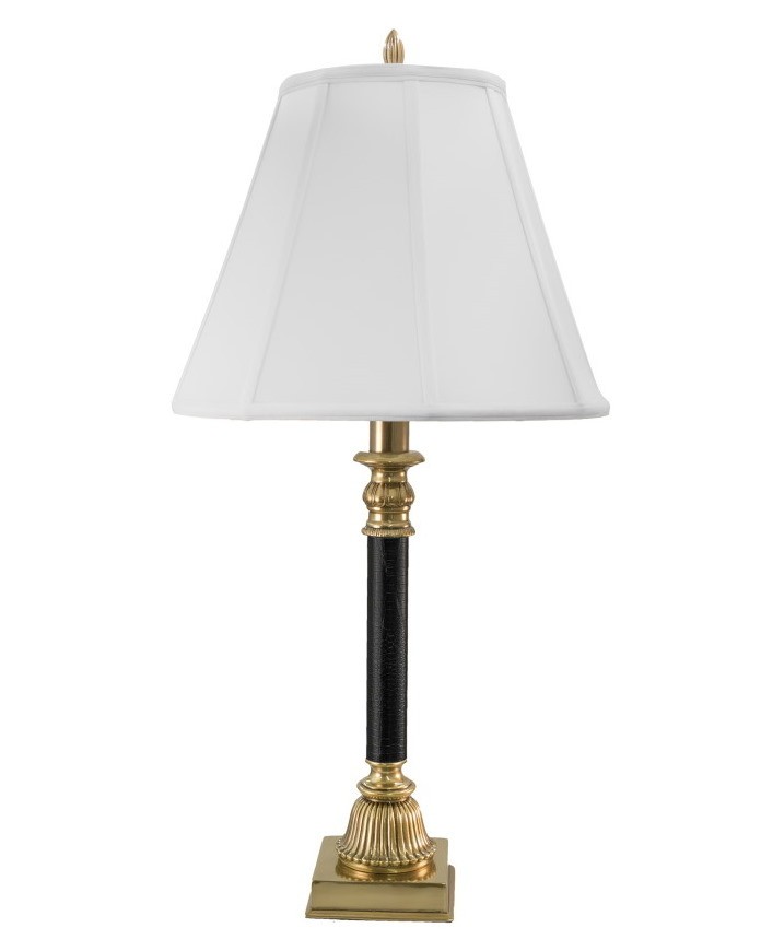 Traditional Burnished Brass Table Lamp with Leather Accent, 31-Inch