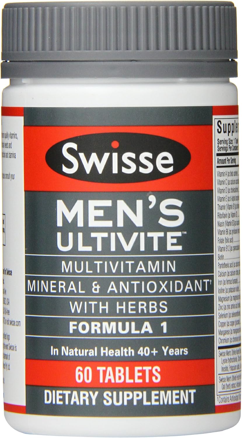 Swisse Men's Ultivite Tablets, Men's Daily Multivitamin, 60 Tablets, Premium Formula of Vitamins, Minerals, Antioxidants and Herbs for Men's Health