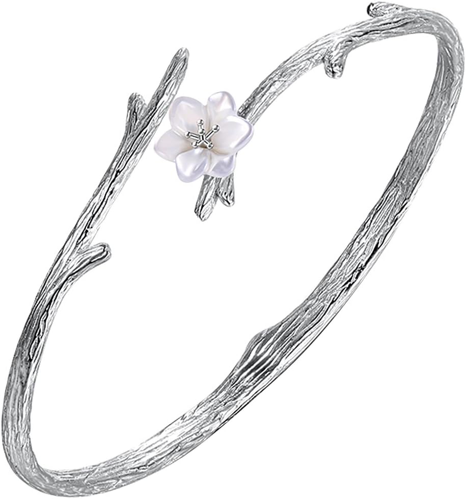 Jewever 925 Sterling Silver Original Sakura Opening Bracelet Adjustable Carving Flower