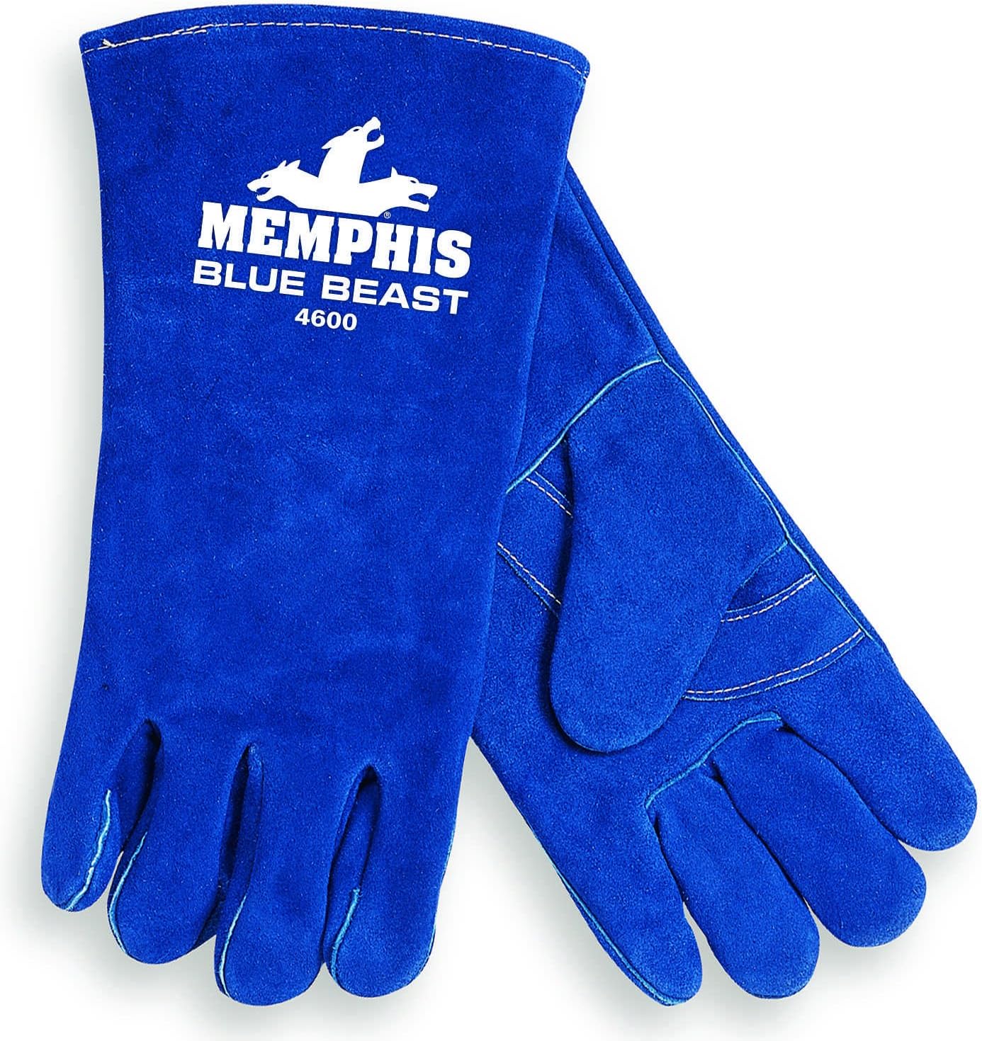 MCR Safety Gloves 4600 Blue Beast Split Cow Leather Welder Gloves with Reinforced Palm and Wing Thumb, X-Large, 1 Pair - Welding Safety Gloves